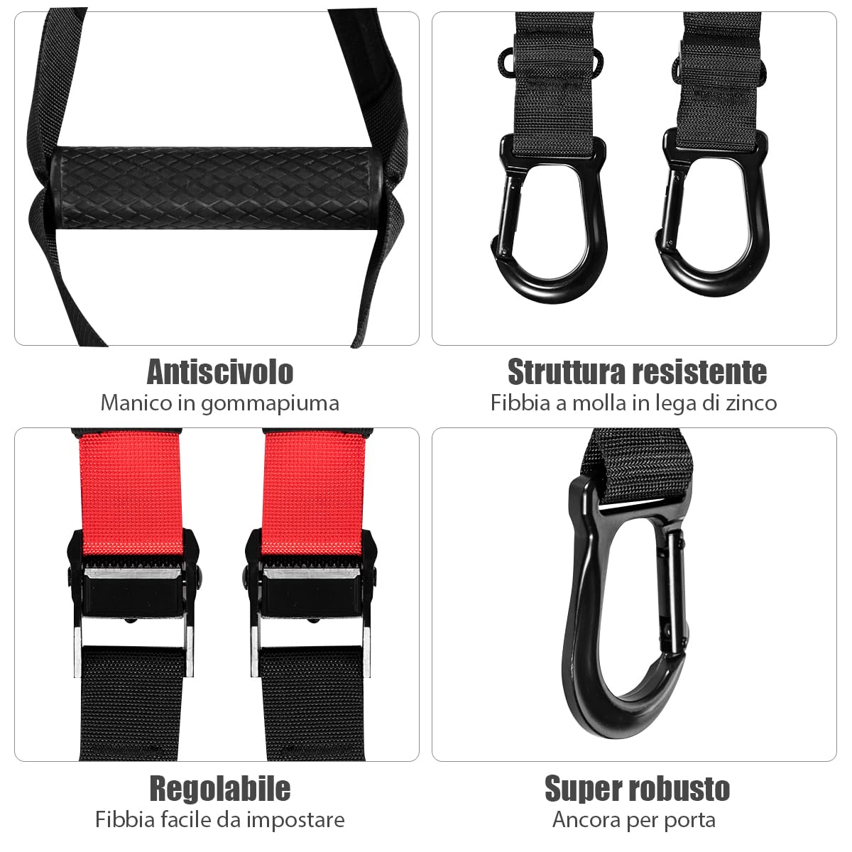 COSTWAY Cinghie per Allenamento Sospensione, Set di Allenamento con Sistema di Ancoraggio per Porta e Borsa, Lunghezza Regolabile 145 cm - 200 cm, Portata 180 kg