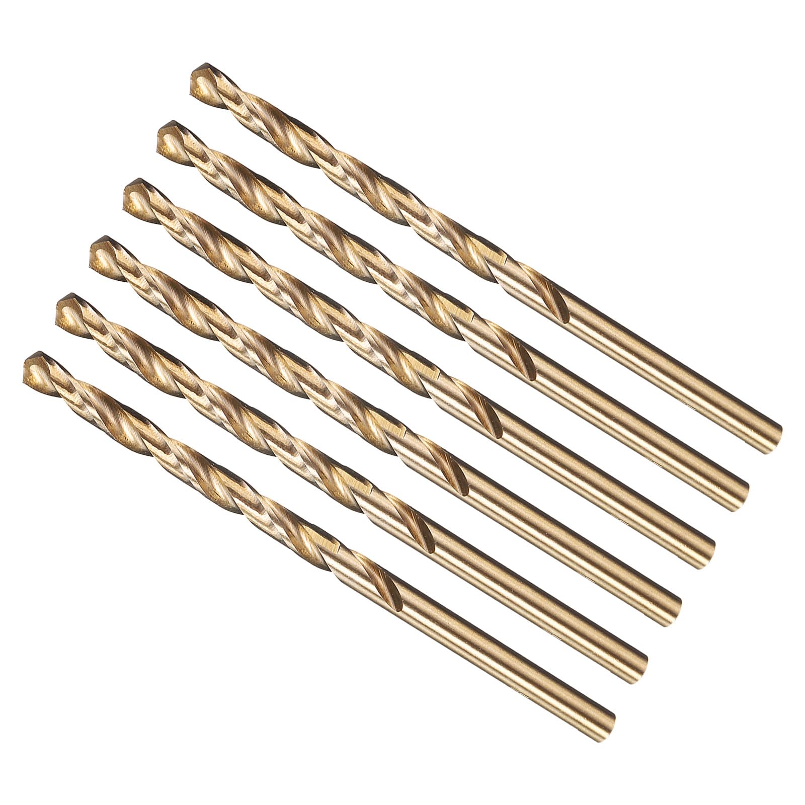 METALLIXITY 4mm Drill Bit (5/32") 6Pcs, M35 High-Speed Steel Straight Shank Spiral Flute 135°Point Tip Gold Finish for Stainless Steel Iron Copper Aluminum Hard Metal