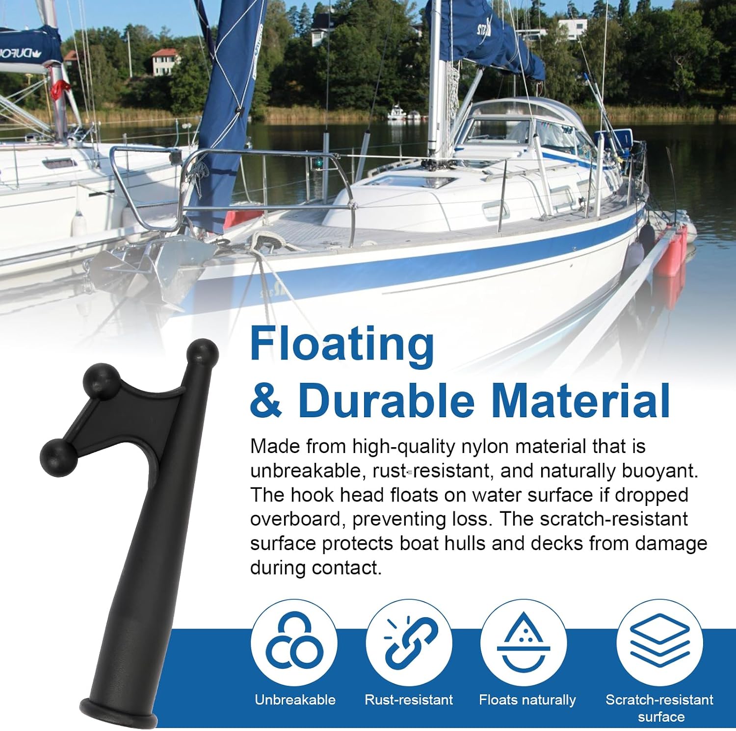 2 Pcs Boat Hook Floating Fit for 3/4" Acme Marine Thread Telescoping Pole | Durable Threaded Fixing Boat Hook Docking Attachment Compatible with Mooring, Yacht, Boat, Kayak Extension Pole