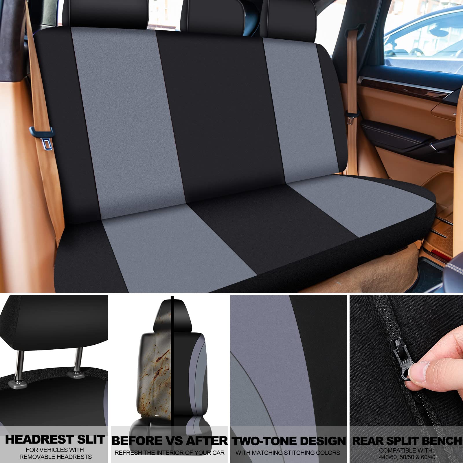 Set completo di 17 coprisedili per auto, coprivolante, copertura per console centrale, bracciolo, copertura per cinture di sicurezza, tappetini per auto con emblema adesivo, accessori per auto (nero,