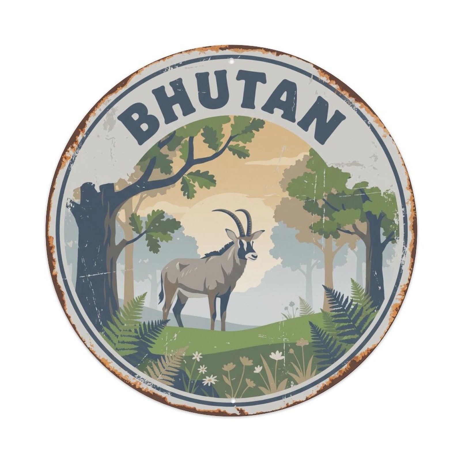 Bhutan Roan Temperate Forest Metal Tin Sign