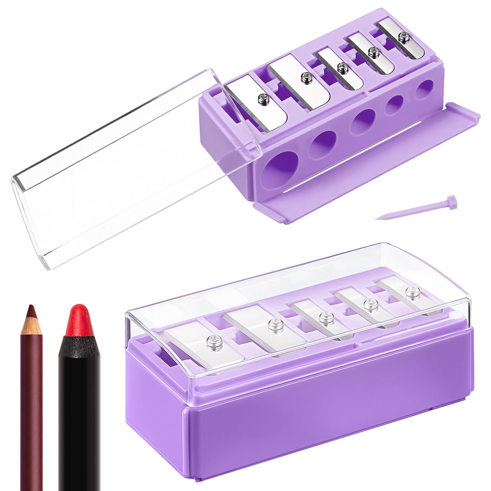 Honoson 2 Pcs 5 Hole Eye Pencil Sharpener with Lid for Makeup, Purple