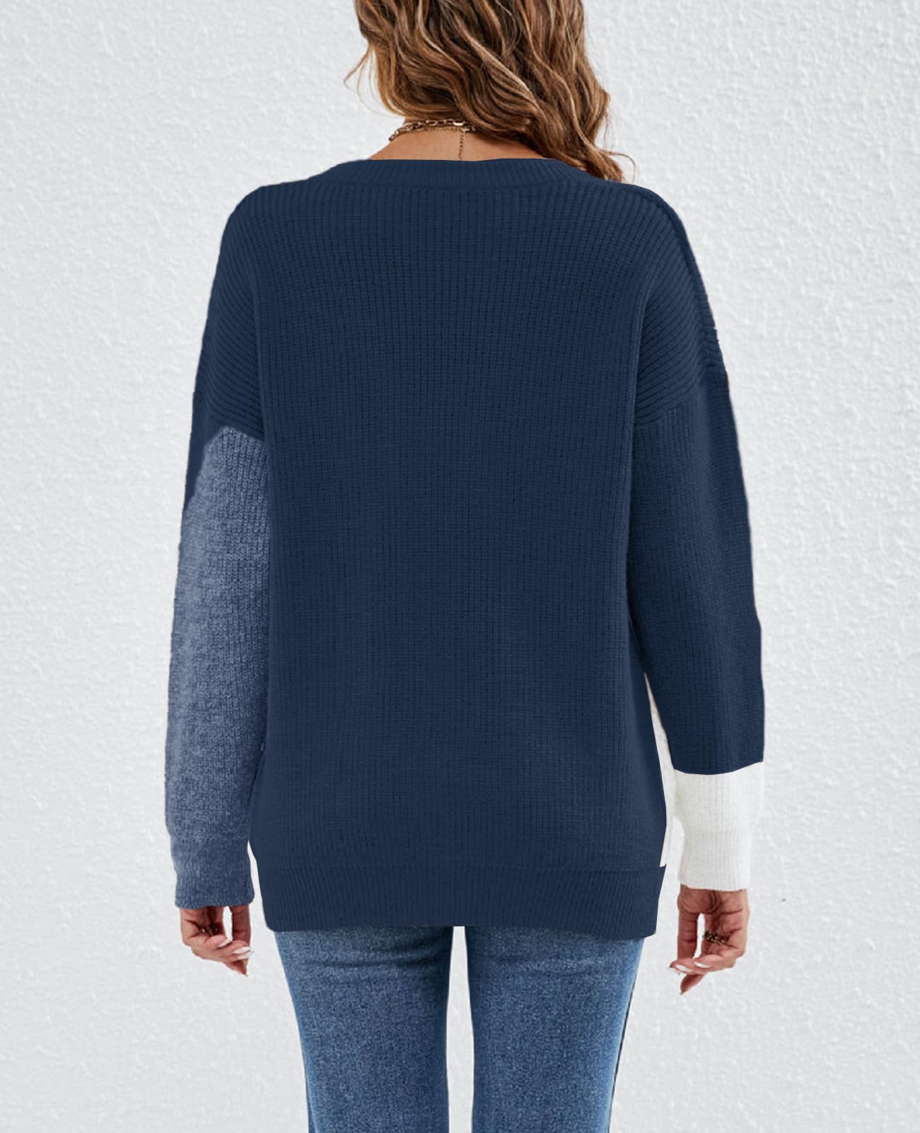 NLAND Maglione Donna Blocchi di Colore Pullover in Maglia Casual Autunnale Invernale Girocollo Colletto Rotondo Maglia Caldo a Manica Lunga Pullover Top