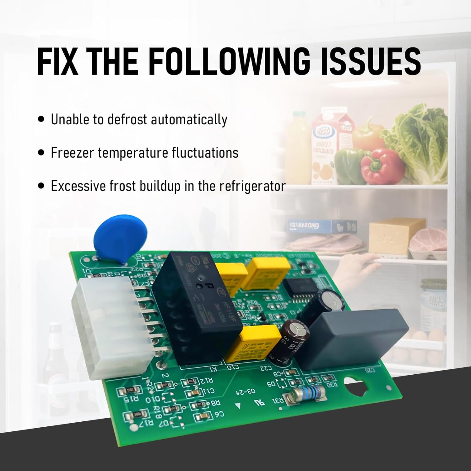 WISINY 5303918476 241508001 Refrigerator Defrost Control Board Compatible for Frigidaire Kenmore Electrolux Refrigerator Replace 241508001 PS2582247 5303918302 5304429380 240375803 240554501