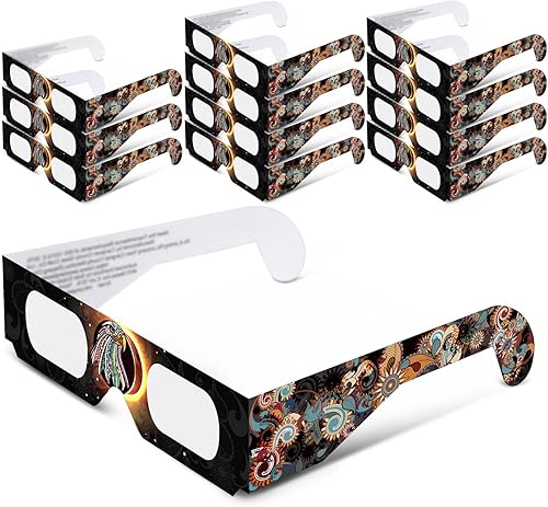 Andbasis Paquete de 8 lentes de eclipse solar ISO 12312-2 2015 (E) y certificados por la CE 2024 aprobados para visión directa de eclipse solar,