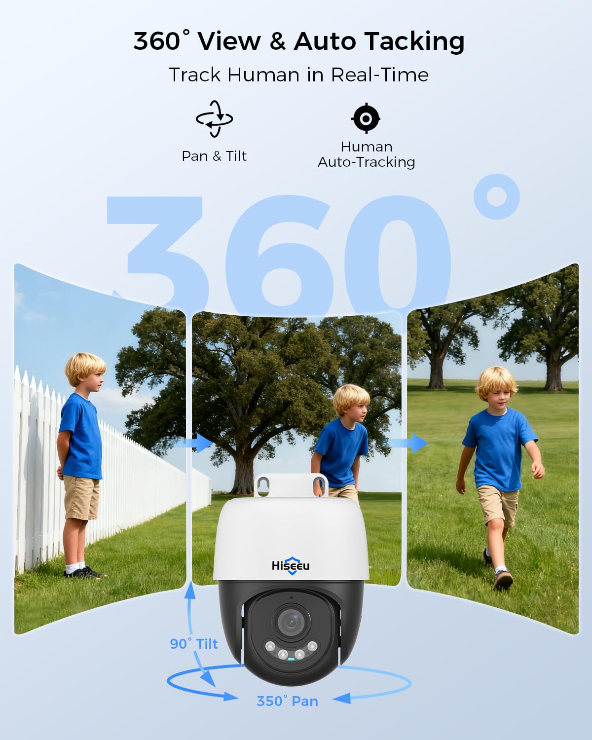 Hiseeu Sistema di telecamere di sicurezza PoE 4K, 8 pezzi, telecamera cablata PoE PTZ da 8 MP per esterni e interni, rilevamento veicolo umano, audio a 2 vie, visione notturna a colori, espandibile 16