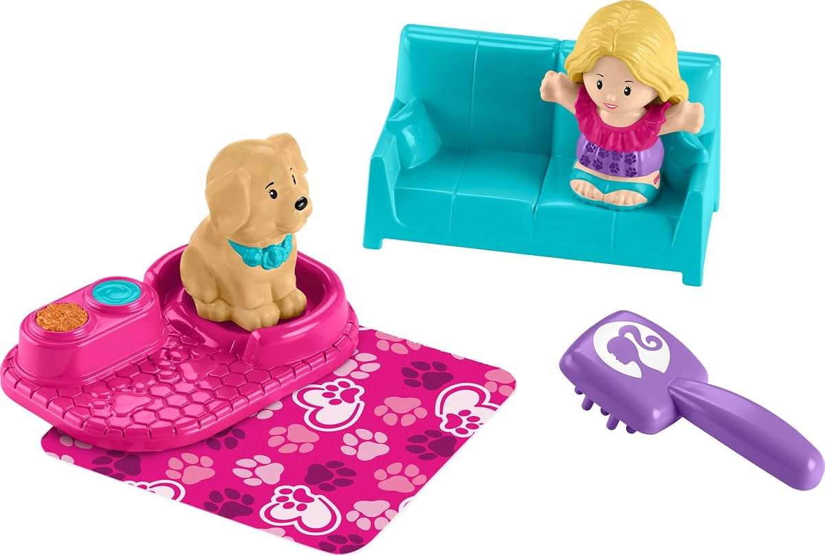 Fisher-Price Little People Barbie Juguetes para niños pequeños, tema de niñera de mascotas con 2 figuras para juegos de simulación para niños a partir de 18 meses