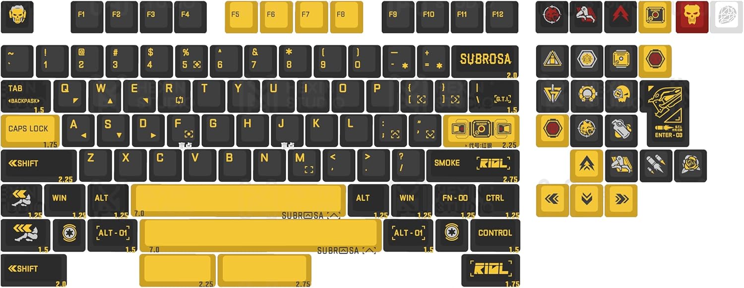 PC SUBROSA Cherry Profile Silk Screen Keyboard Keycap Set for Keyboard BM60 CSTC75 BM65 BM68 Made68 EV63 EZ63 EZ60 VGN75 Wooting 60he (SUBROSA Keycap x1)