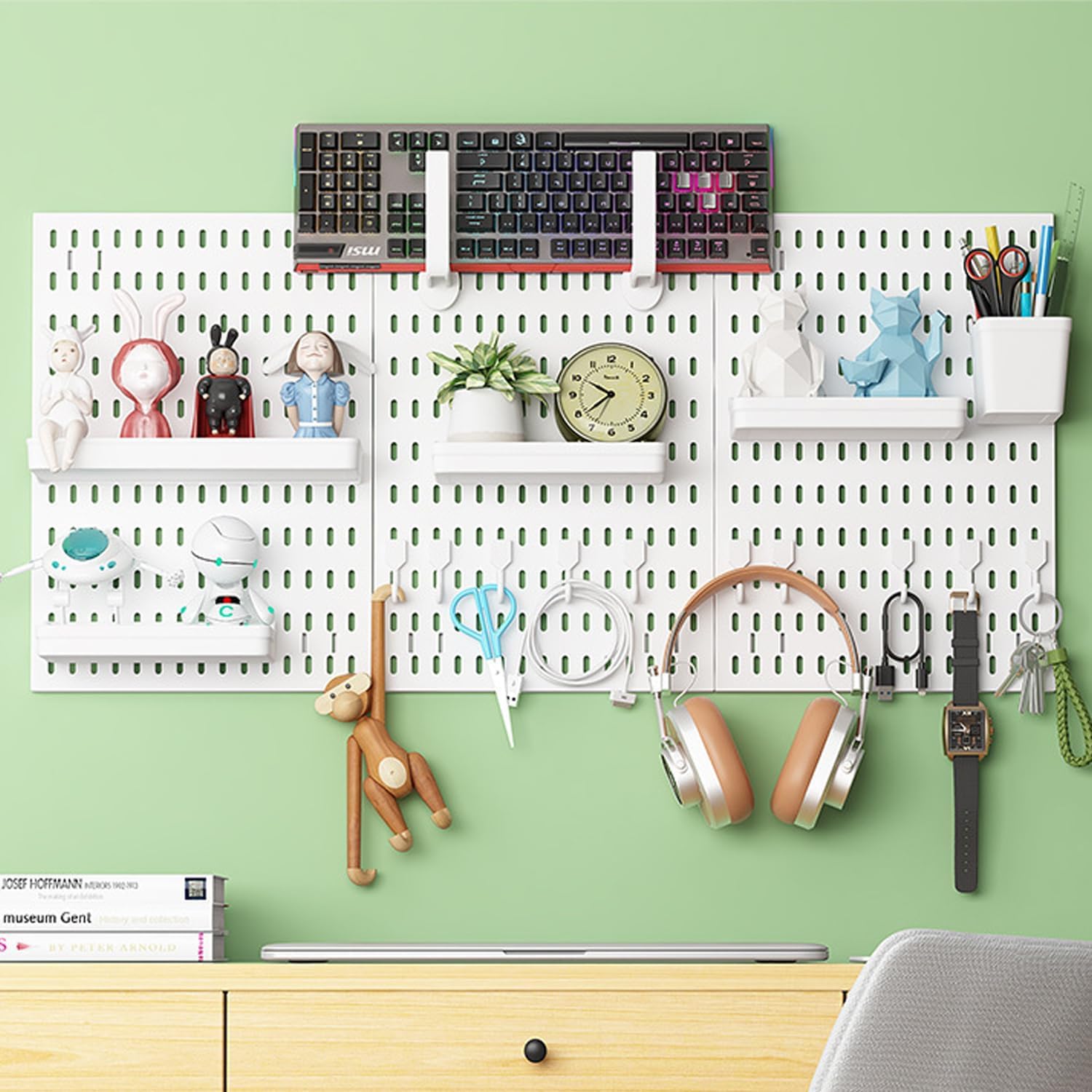 TAPIT 20PCS Pegboard Combination Kit, 3PCS Pegboards and 17PCS Accessories Modular Hanging for Wall Organizer, Crafts Organization, Ornaments Display, Nursery Storage, Peg Board (White)