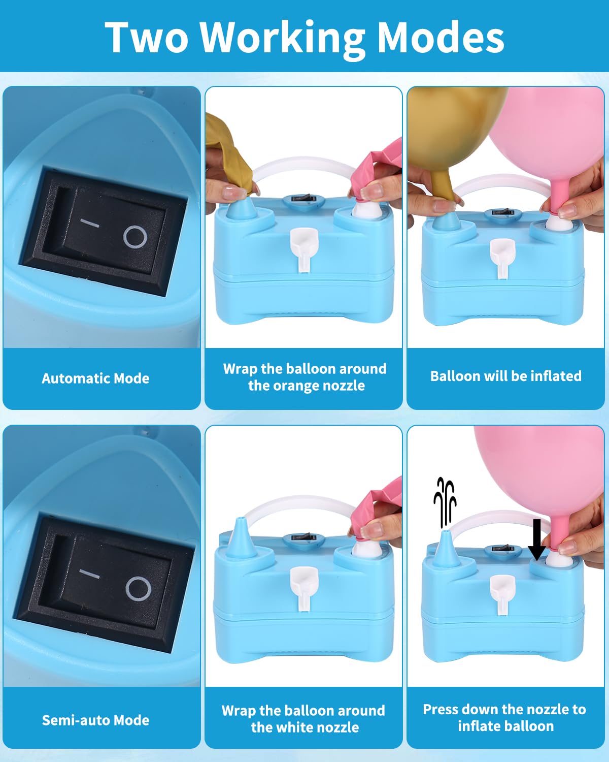 Elektrische Ballonpumpe 400W - Mit Doppeldüse & Knoter Für Partydekoration