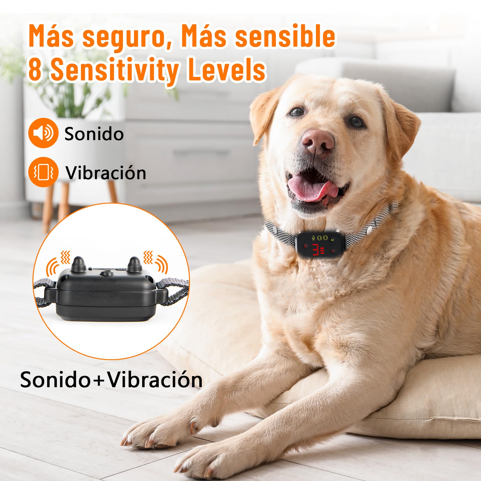 Collare Antiabbaio per Cani, Impermeabile IP67 Addestramento Intelligente Ricaricabile 8 Sensibilità suono e vibrazione Collare senza scosse adatto Cane di Piccola/Media/Grande Taglia