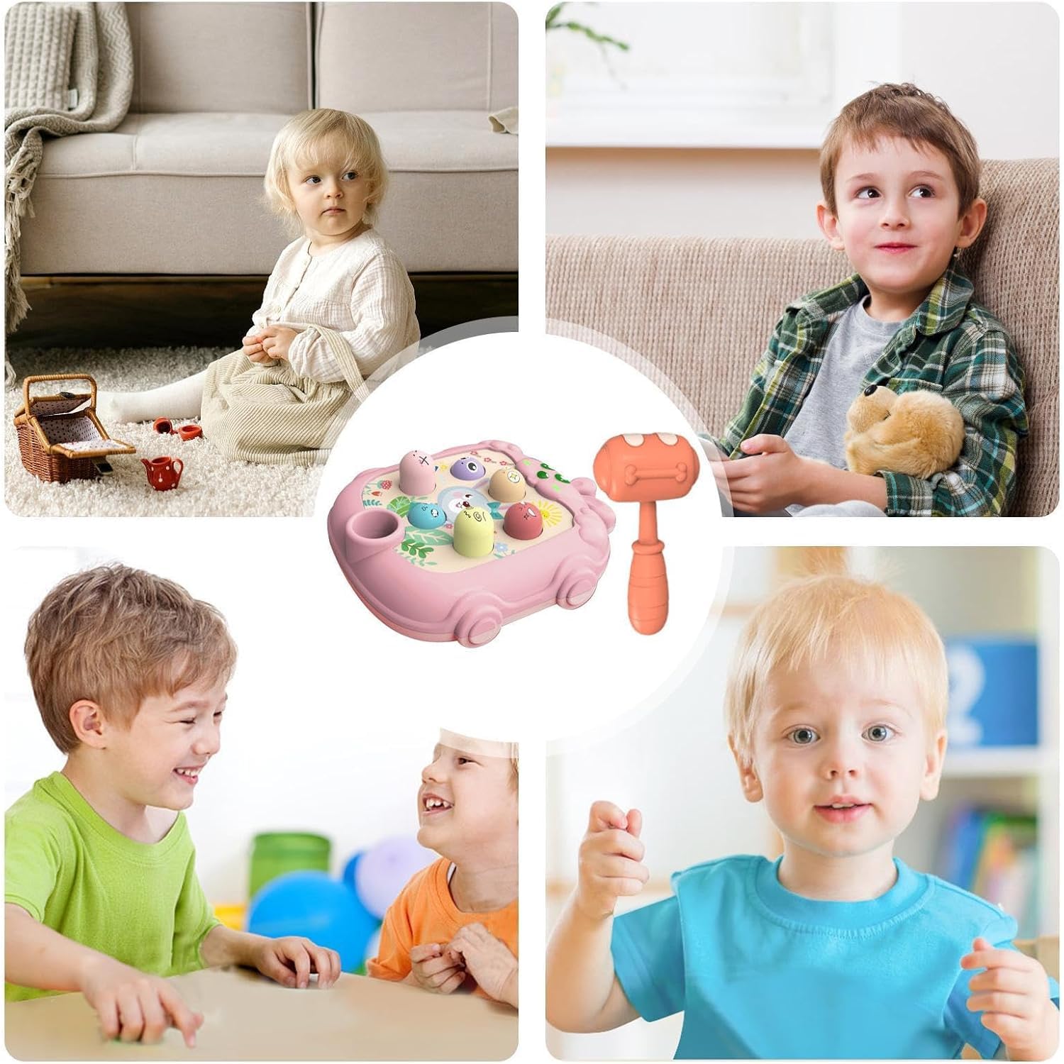 BeFunky Whack Game Mole - Interactive Fidget Toy and Game for Toddler | Cartoon Bunny Design Hammering and Pounding Toys with Hammer (Pink) - Image 9 thumbnail