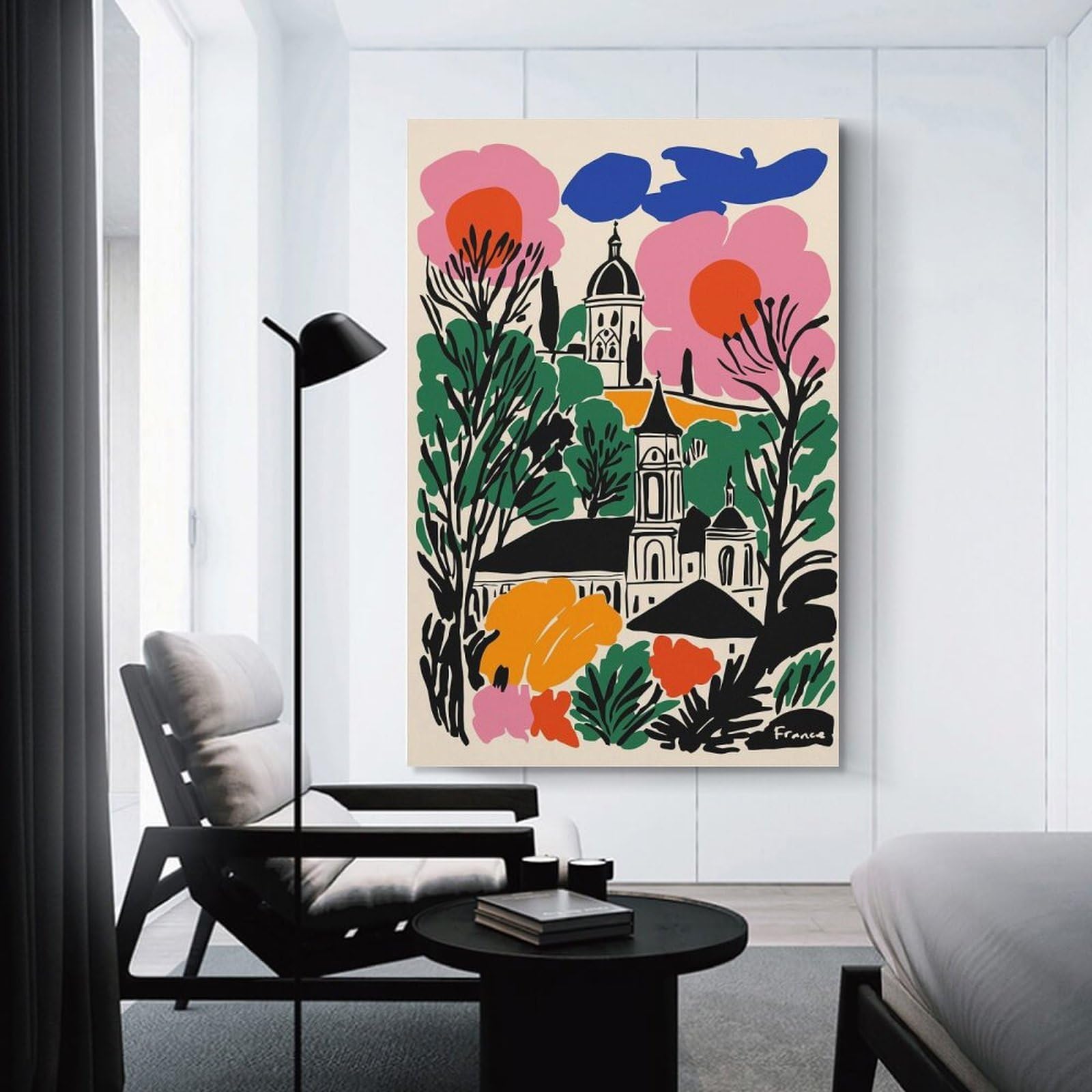 Junmoney France Landscape with Flowers And Buildings Canvas Wall Art 20x30inch(50x75cm), for Study, Office Or Focused Interiors, Home Office Artwork with Decorative Appeal