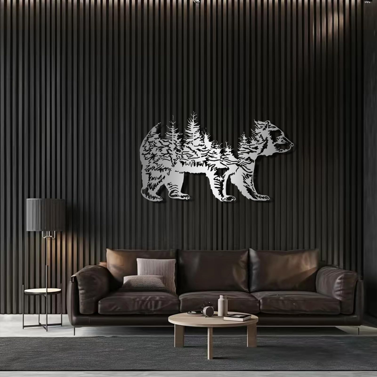 Nowoczesna minimalistyczna metalowa dekoracja ścienna z rustykalnym niedźwiedziem górskim idealna do salonu, sypialni lub na zewnątrz (53 x 31 cali / 135 x 79 cm, neg