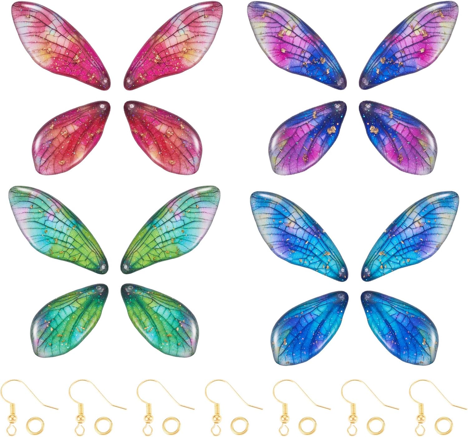 Resin Butterfly Wing Charms,Assorted Fairy Wing Charms Cute Animal Wings Pendants with Brass Earring Hooks and Jump Rings for Jewelry Making Women Earring Necklace Bracelet Crafts - Image 2