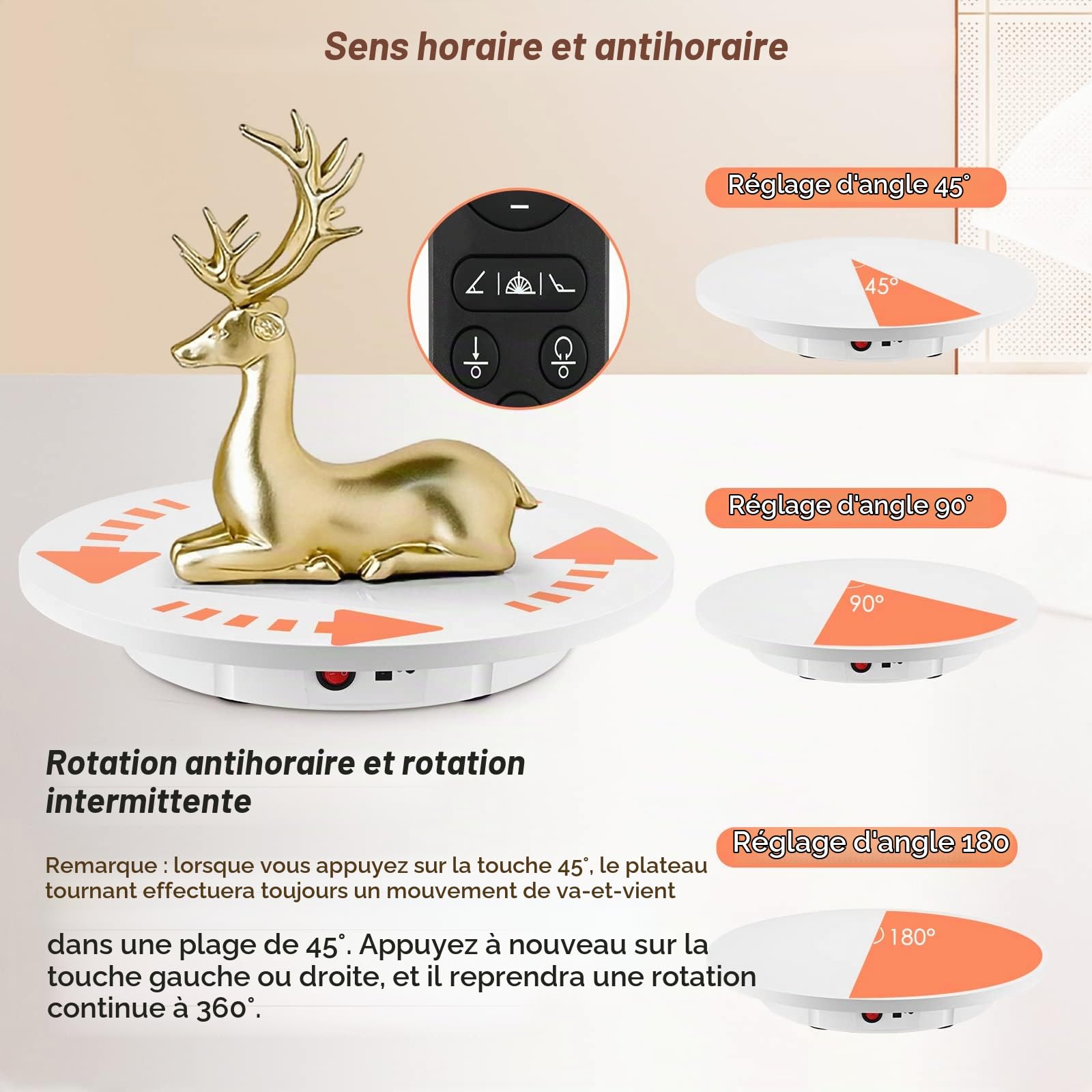 Plateau Tournant Électrique Aomdom, Table Rotative Rechargeable 360°, Vitesse Réglable Direction, Charge 100 kg, Diamètre 42 cm