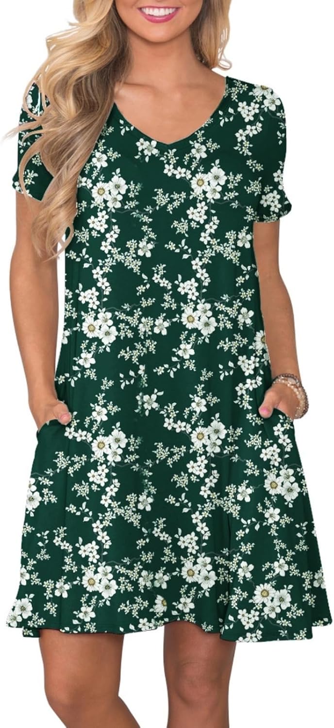 Women's Casual T Shirt Dress Summer Short Sleeve Swing Dresses with Pockets