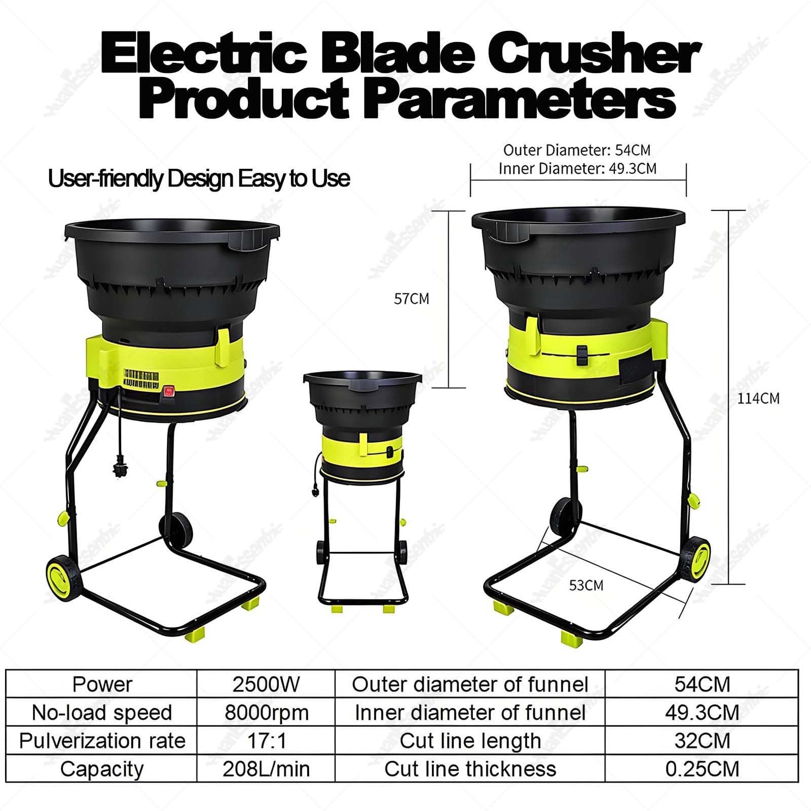 Trituratore Elettrico,Trituratore Compost Senza Lame Powercord-60m