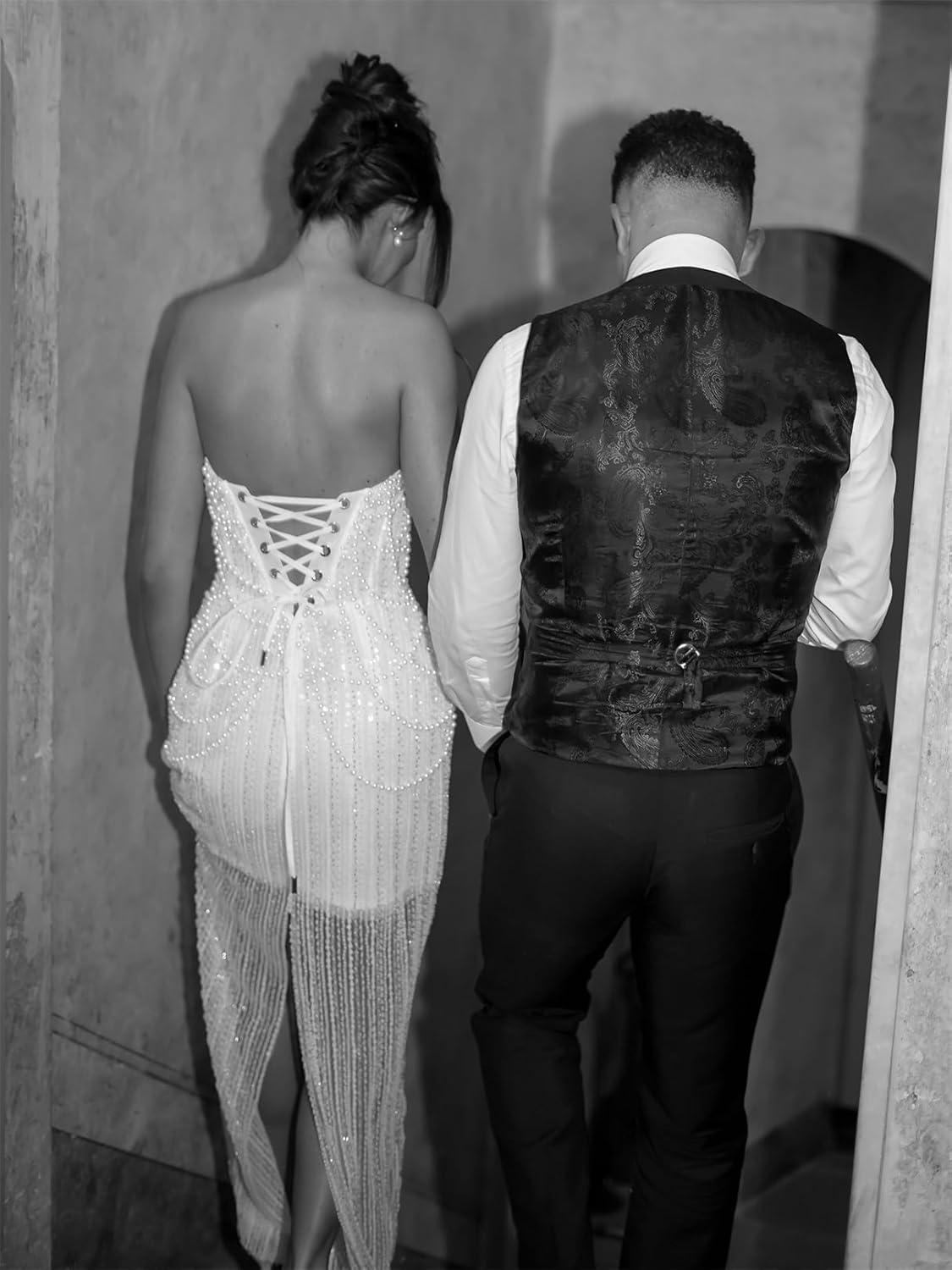 Pearl Tube Wedding Dresses for Bride Sparkly Sequin Beaded Prom Cocktail Evening Party Maxi Gowns - Image 4