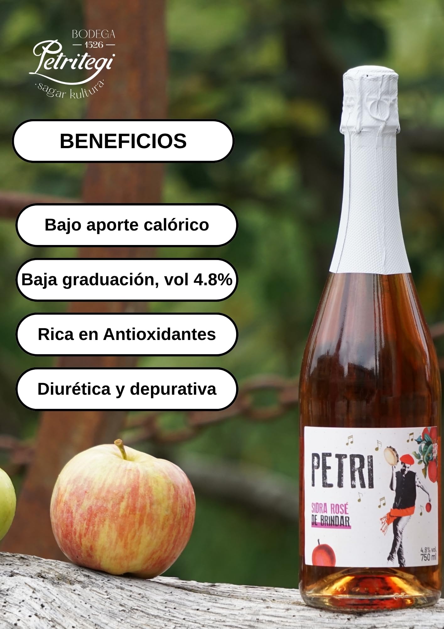 Petritegi Sidra Petri Rosé Pack 6 x 750 ml | Sidra Artesanal de Astigarraga | Sabor Frutos Rojos y Manzana Verde | Vegana sin Gluten | 4.8% Vol