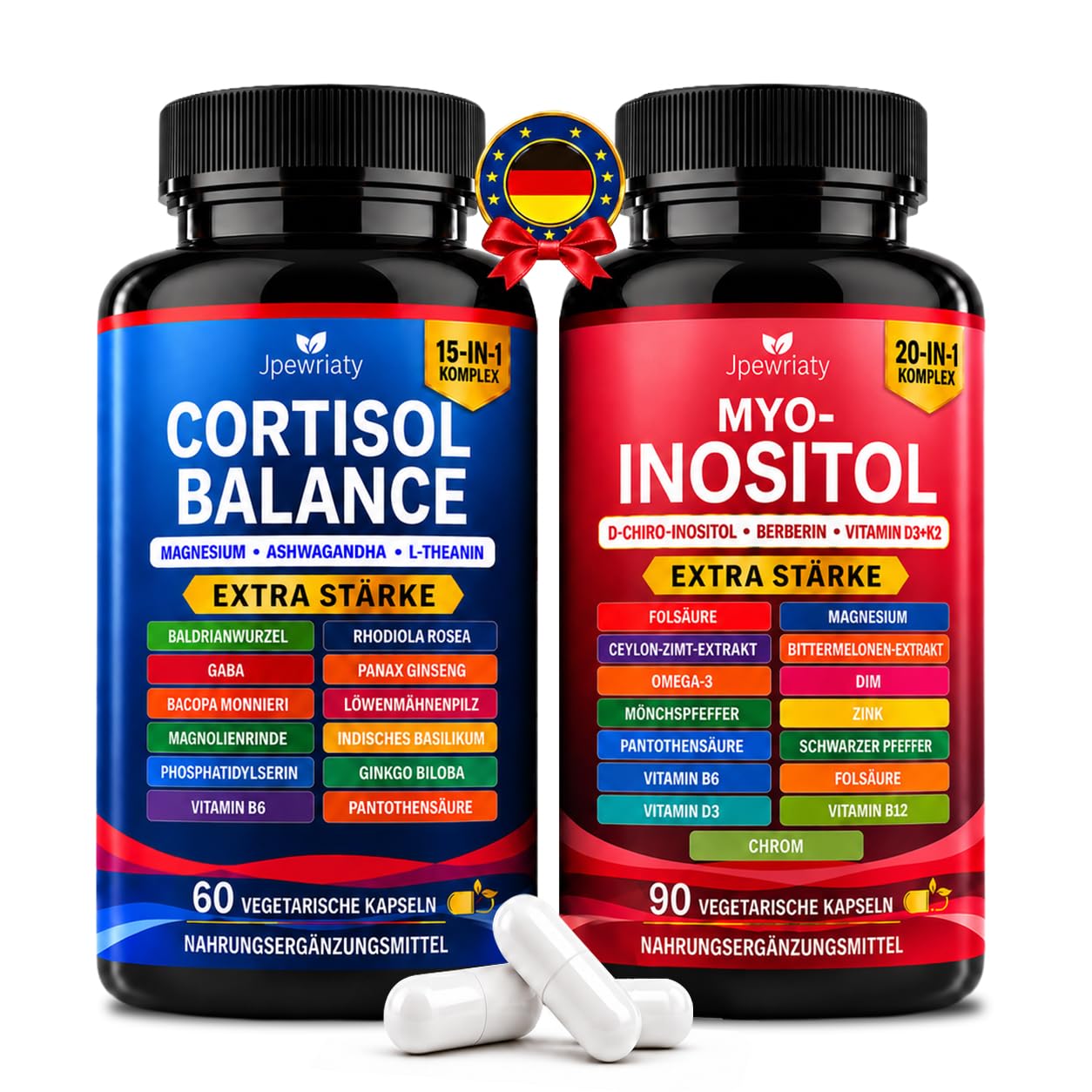 Cortisol Cocktail + Myo‑Inositol 60 + 90 Kapseln, mit Hericium Erinaceus, Ginseng, Magnesiumglycinat & Vitamin D3 für weniger Stress, mehr Fokus & Wohlbefinden,ielle Ovarielle Unterstützung