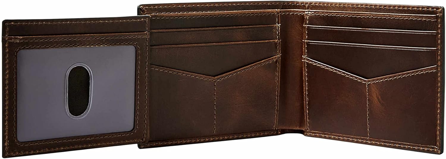 Miniatura 3 de Fossil Derrick - Cartera plegable de cuero con bloqueo RFID para hombre con ventana de identificación abatible