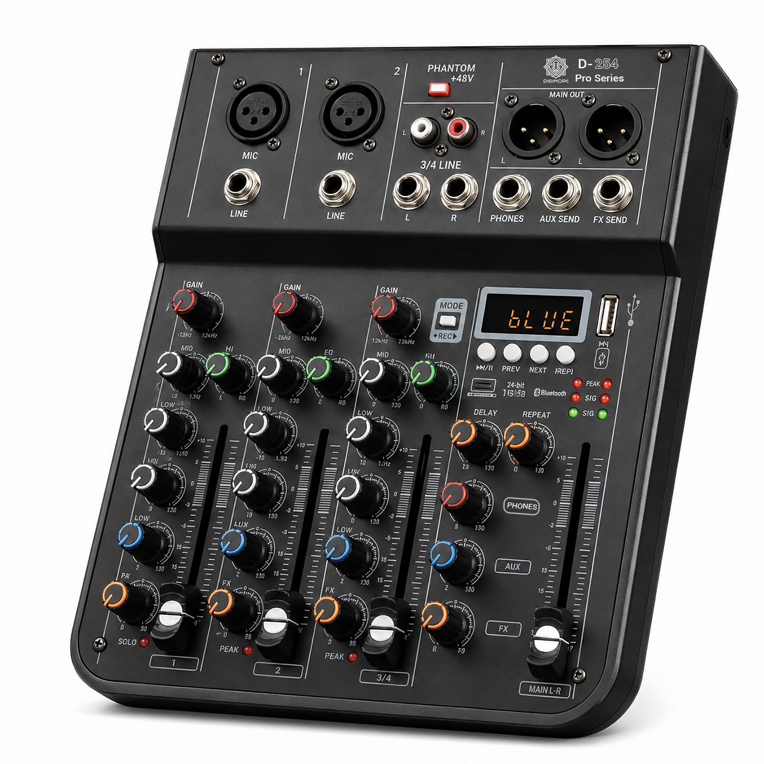 Digimore Professional Audio Mixer with 4 Channel Input | Digital Delay Effect | USB Audio Interface | +48V Phantom Power | Stereo XLR Output | ideal choice for DJs, musicians & event setups (D-254Pro)-image-19