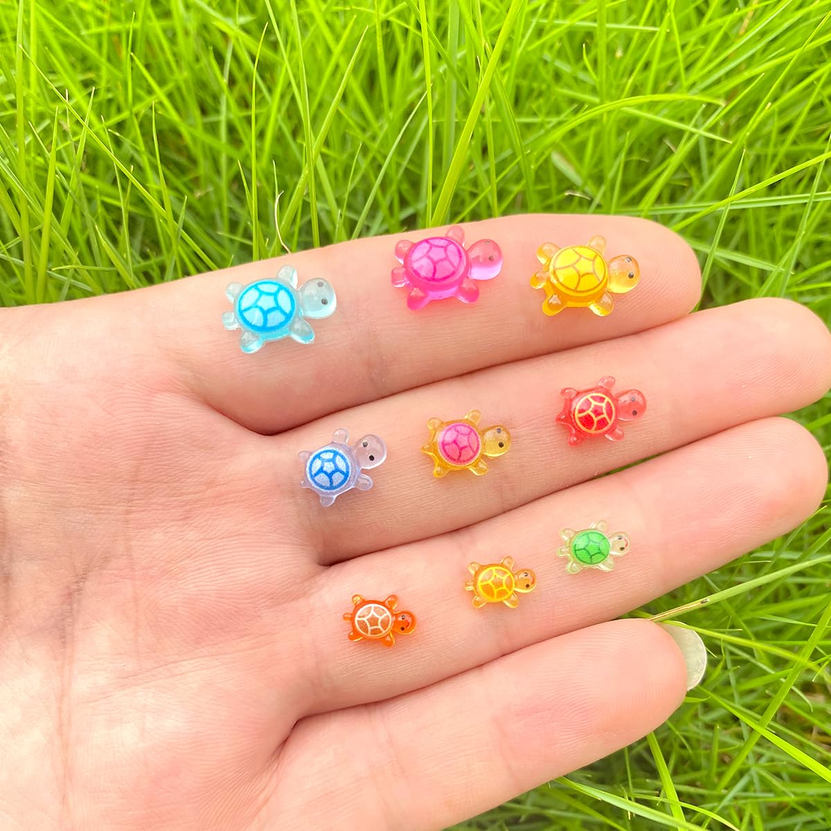 300 szt. mini żółwie z żywicy do rękodzieła, 3 rozmiary, świecący mały żółw, małe urocze świecące figurki, miniaturowe morze, ocean, zwierzę do bajkowego ogrodu, mikro dekoracji krajobrazu