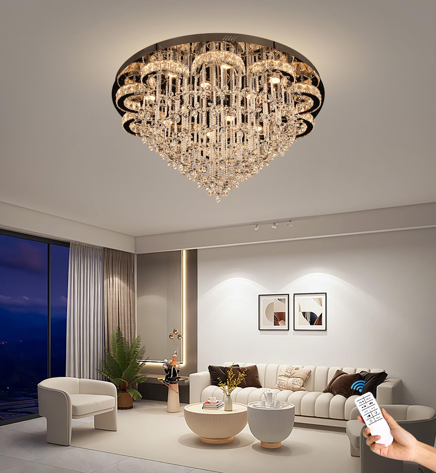 Flashing God W40'' Modern Living Room Crystal Chandeliers Big Raindrop Crystal Ceiling lamp High Ceiling Lighting Bathroom Chandeliers Dining Crystal Chandeliers LED Dimmable 2700-6000K Fixtuires