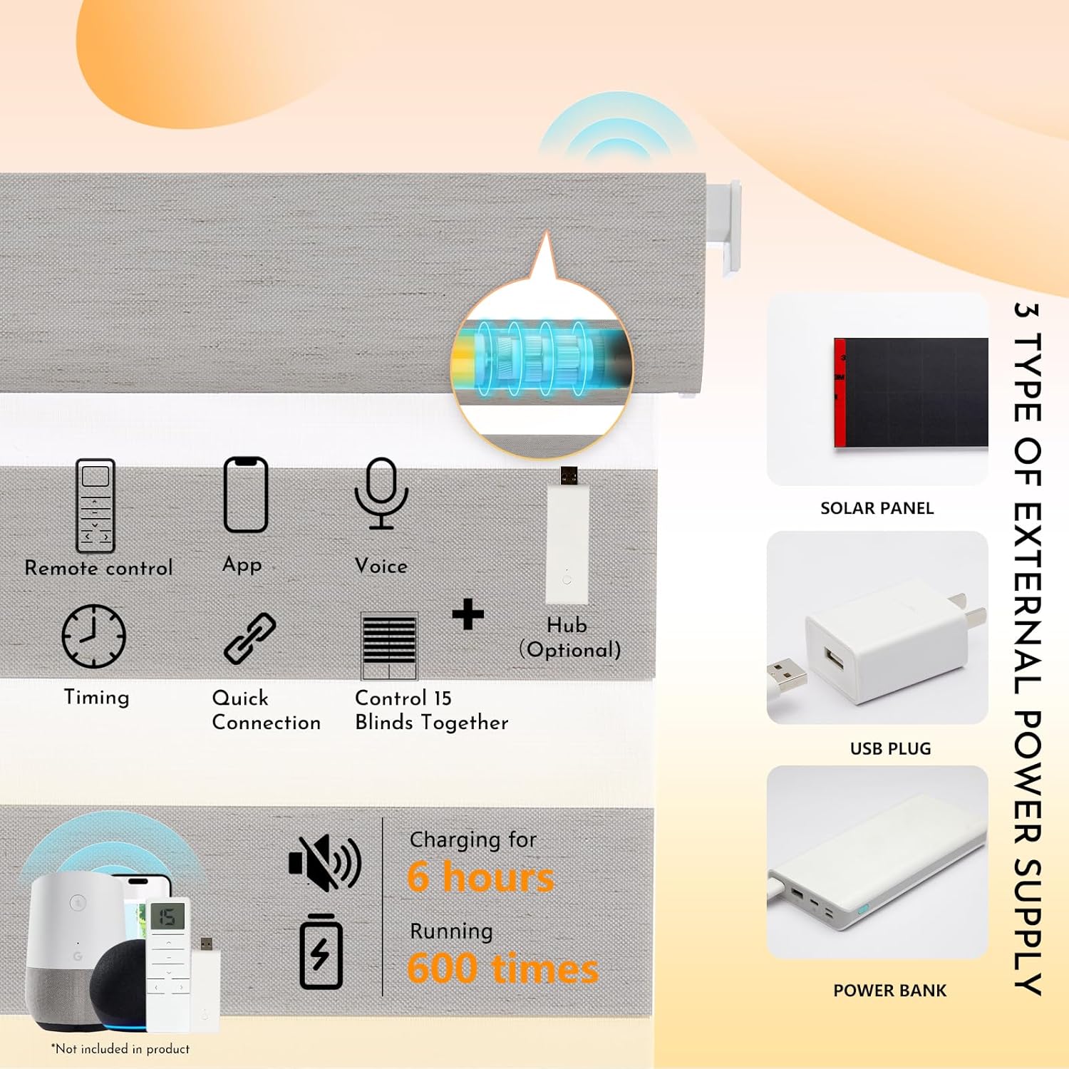 Persilux No Drill Motorized Zebra Blinds with Remote, 65% Blackout Smart Zebra Shades for Indoor Windows,Thermal Insulated, Linen Fabric,UV Protection,Custom Sizes,Linen Grey, A259-3