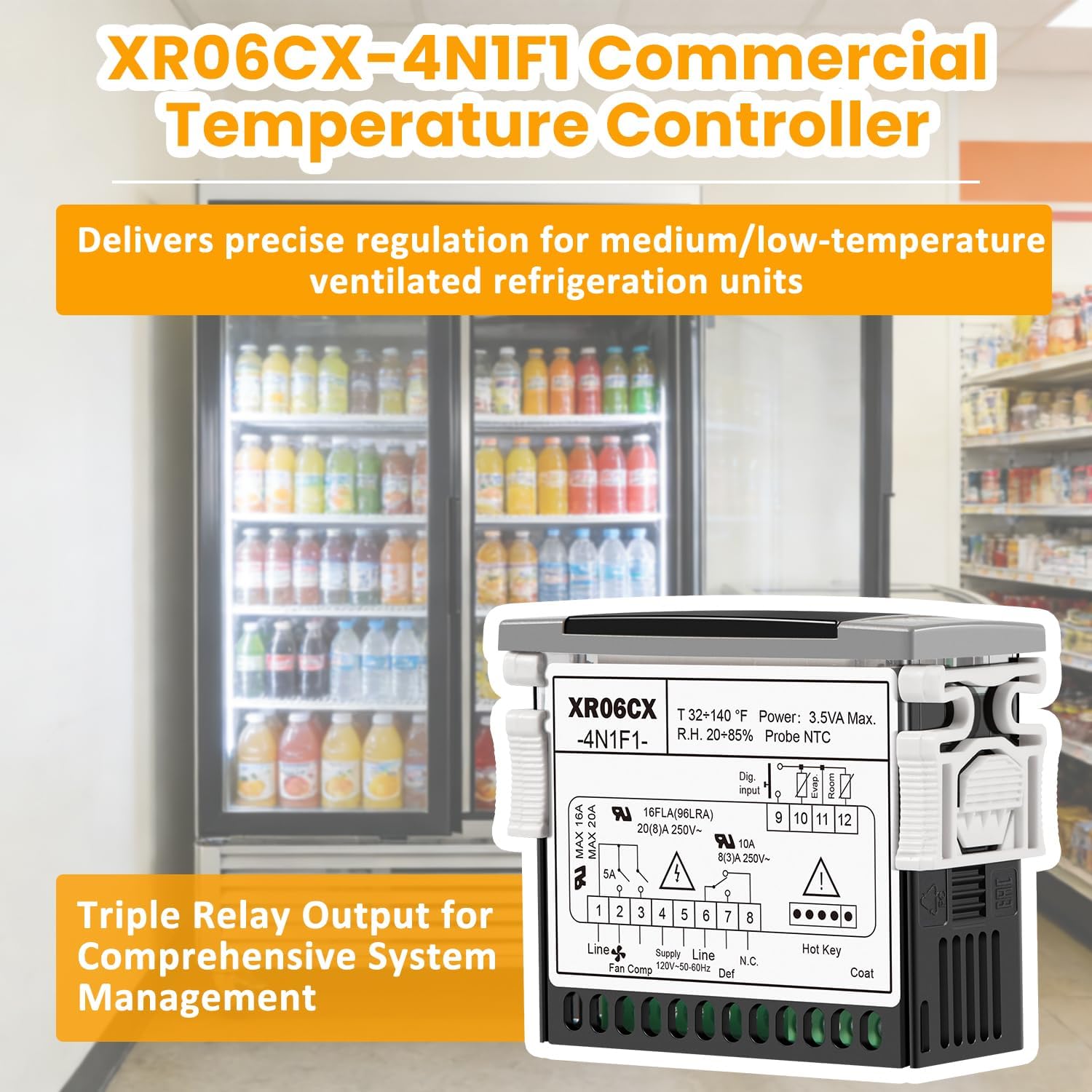 XR06CX-4N1F1 Temperature Controller Fit for 120V 50-60hz Commercial Refrigerators/Freezer, Replace for Dixell Temperature Controller - Programmable Defrost