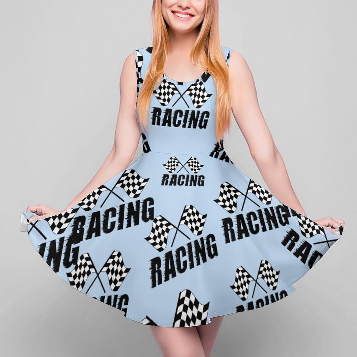 Checkered Flags Race Car Flag Summer Dresses for Women Sleeveless Beach Sundress