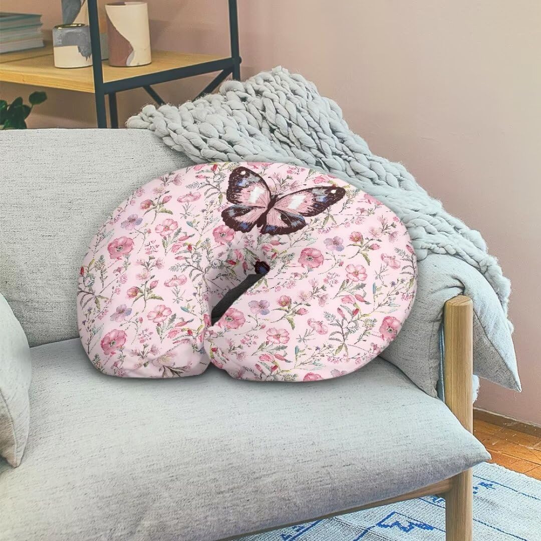 Zanxiantu Pink Floral Butterfly Soft Nursing Pillow Covers Girls Breastfeeding Nursing Pillow Slipcover Soft and Stretchy Pillow Covers Fits Infant Nursing Pillow Case