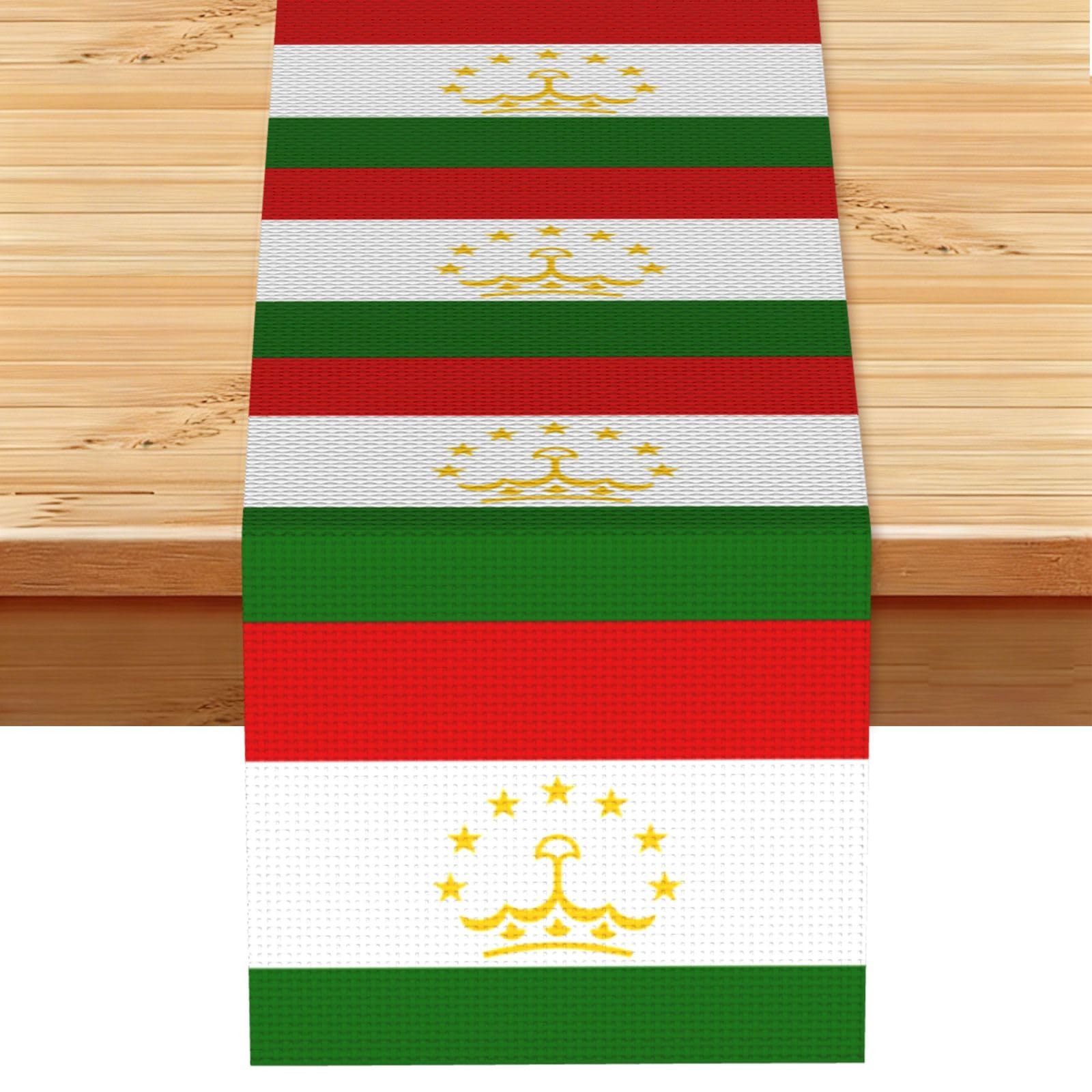 Flag of Tajikistan Printed Table Runner 13 x 72, Wrinkle Resistant Decor for Dining Table Coffee Table Fireplace