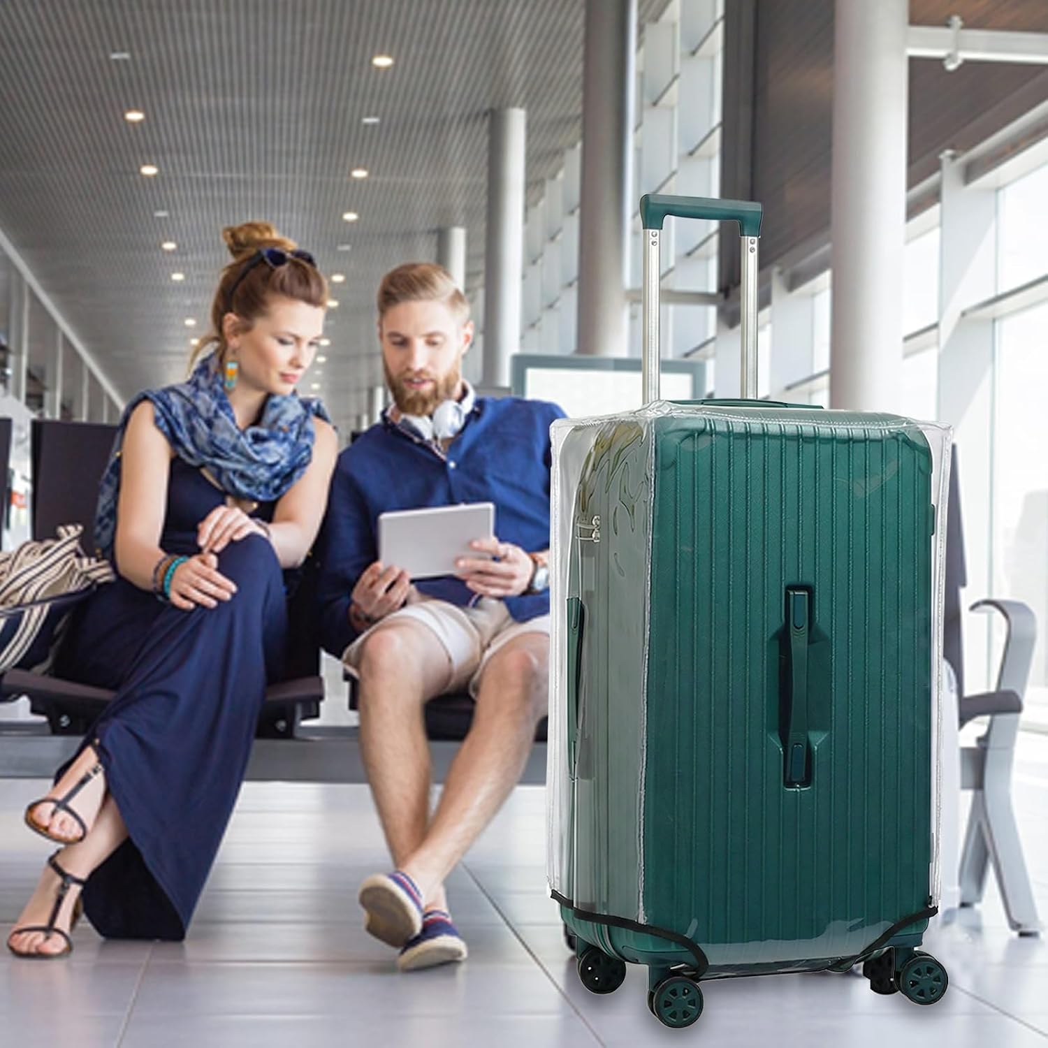 32 Inch Trunk Luggage Cover, Transparent PVC Suitacse Cover, Travel Waterproof Clear Luggage Protector Suitcase Cover