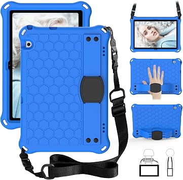 Kids Case for Huawei MediaPad T5 10, Kids Friendly Light Weight Non-Toxic EVA Shockproof Case with Handle Stand, Shoulder Belt for Huawei Mediapad T5 10 10.1 inch 2018 Tablet, Blue/Black