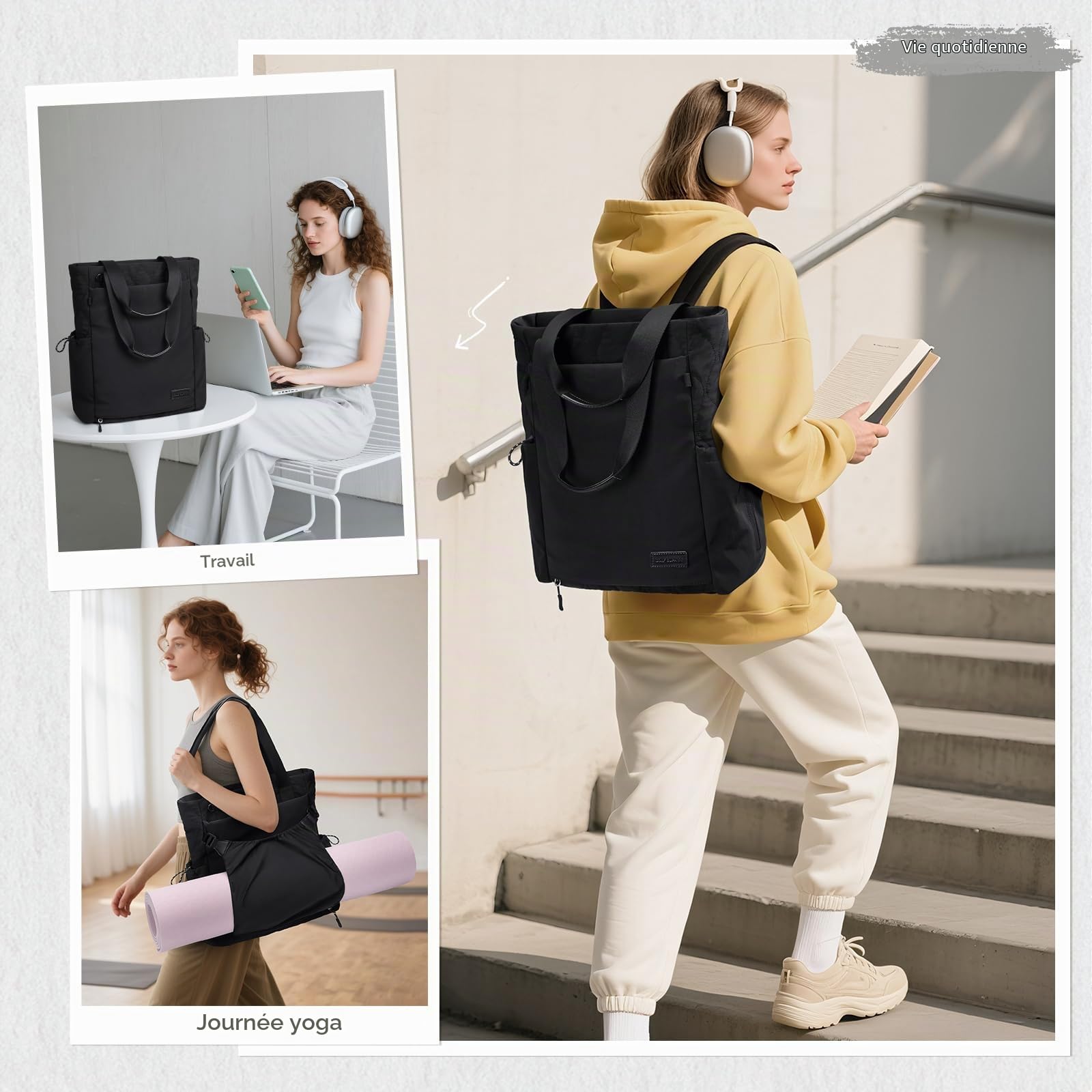 GOLF SUPAGS Sac à Dos Convertible pour Ordinateur Portable Femme, Rangement pour Tapis de Yoga, Sac de Yoga pour Femme, Sac de Fitness Sport, pour les Voyages, Fitness, Yoga et Travail