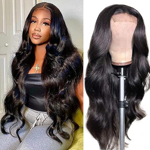 Lace Front Wigs Human Hair Pre Plucked Human Hair for Black Women 10A Brazilian Virgin Hair Glueless 4x4 Lace Closure Wigs 150% Density Natural Color (24 inch, body wave wig)