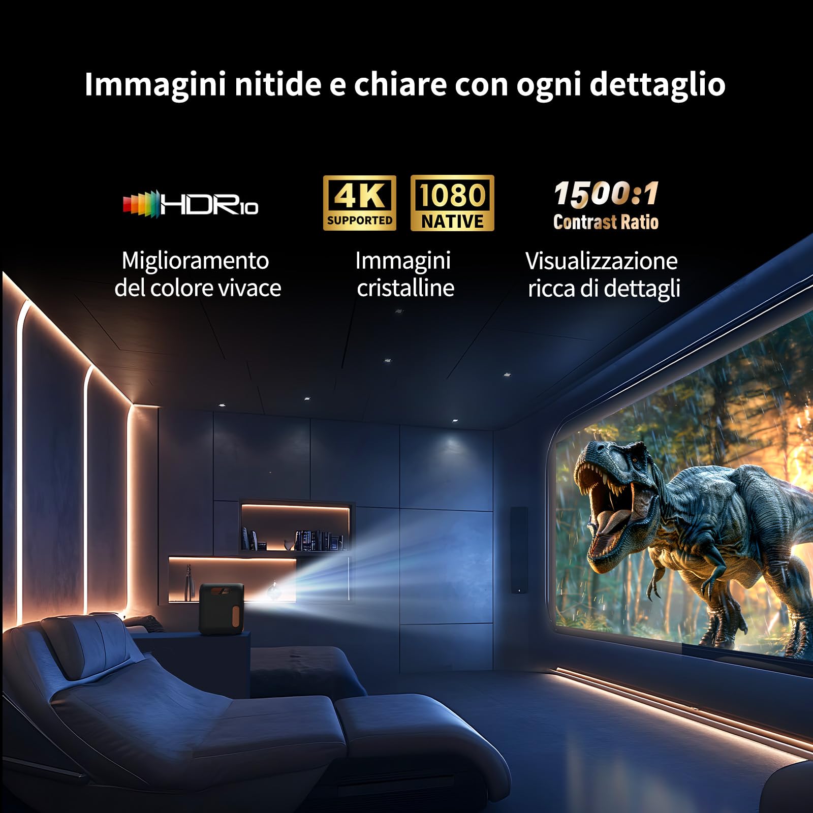 WEMAX Mini Proiettore Certificato Netflix & Google TV Smart Proiettore Portatile 4K & 1080P Nativo Dolby Audio WiFi Bluetooth Home Cinema Esterno
