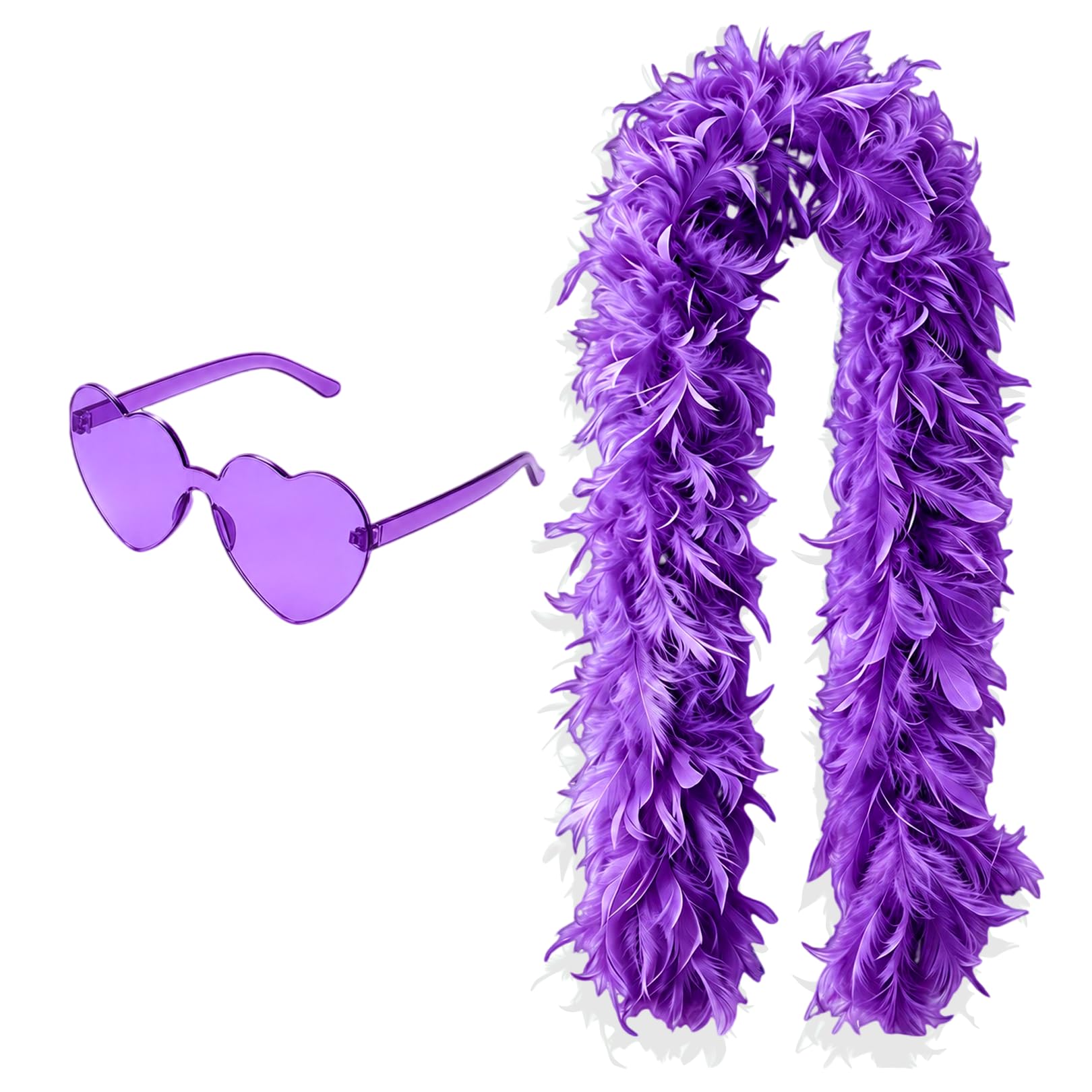 Moorlan purple Feather Boa 2m with Heart Rimless Sunglasses — image 1