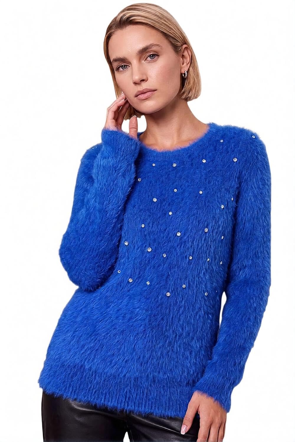 Roman Fluffy Yarn Jumper for Women UK Ladies Thick Sweater Warm Cosy Chunky Knitted Pullover Winter Furry Casual Smart Textured Everyday Cuddly Soft Knitwear