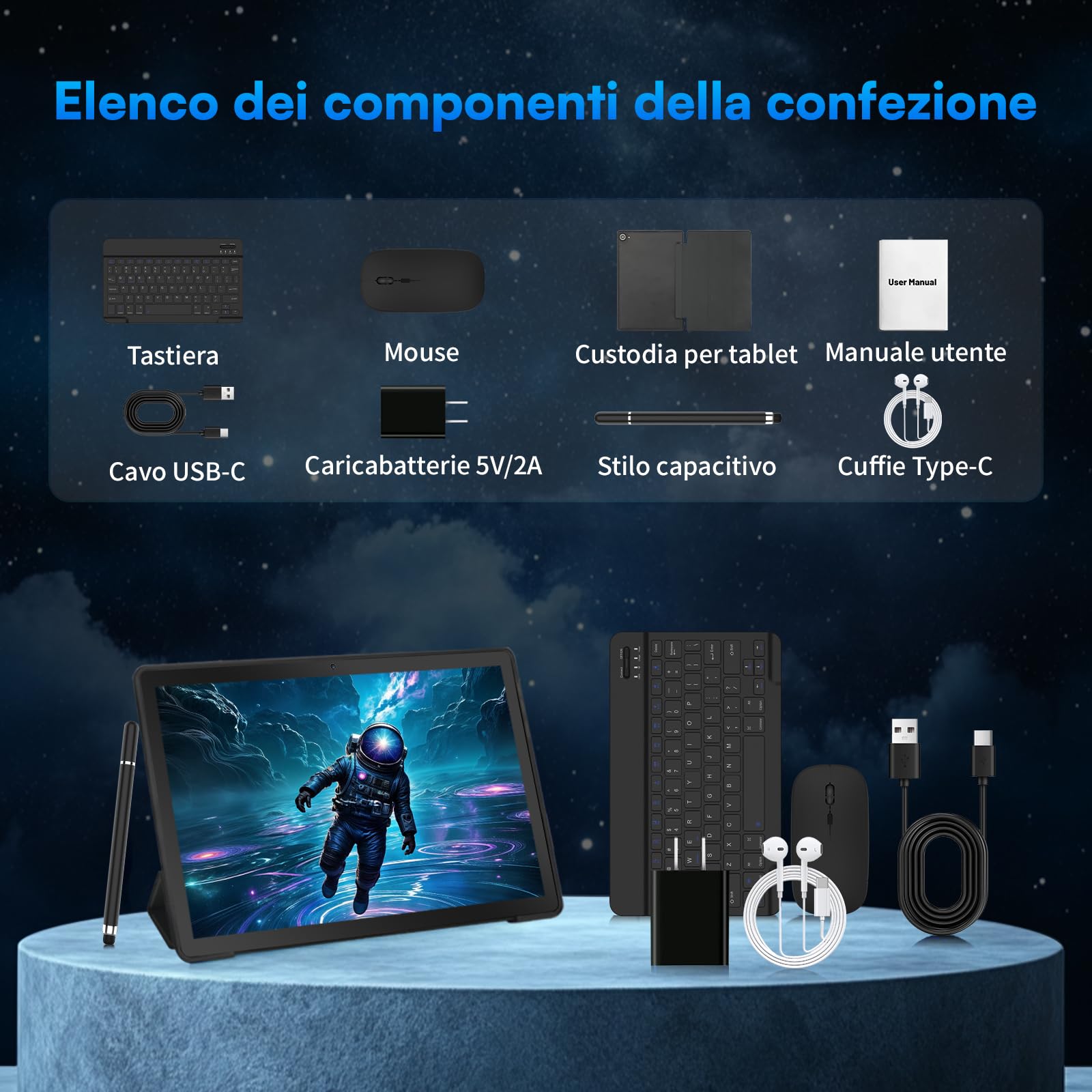 Tablet 10 pollici Android 16 Tablet con Octa-Core, 20GB+64GB+1TB Espansione, 1280 * 800 HD IPS Touchscreen, tablet Android con WiFi 6 BT5.3, Face ID, Doppia Fotocamera 5MP+8MP, Widevine L1