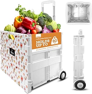 Inspired Living Ultra-Slim Rolling Collapsible Storage Pack-N-Roll Utility-carts, with Telescopic Handle, for Home, Garde...