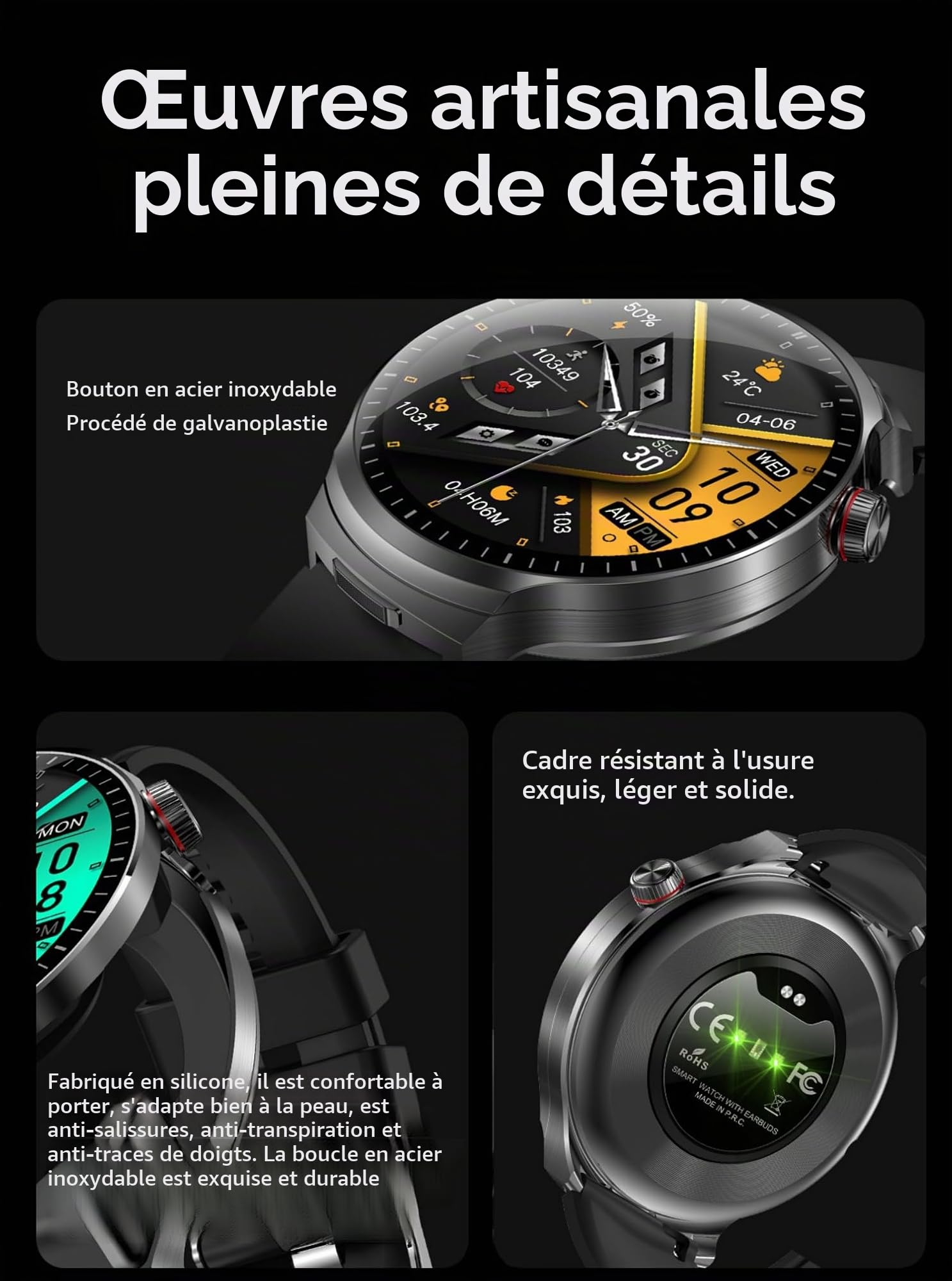 AIEK Montre Connectée Homme, Bluetooth écouteurs, Écran HD 1,85", Analyse Sommeil, Appel Bluetooth, Cardiofréquence, 100+ Modes Sportifs Podometre, Smartwatch pour Android iOS (Noir)