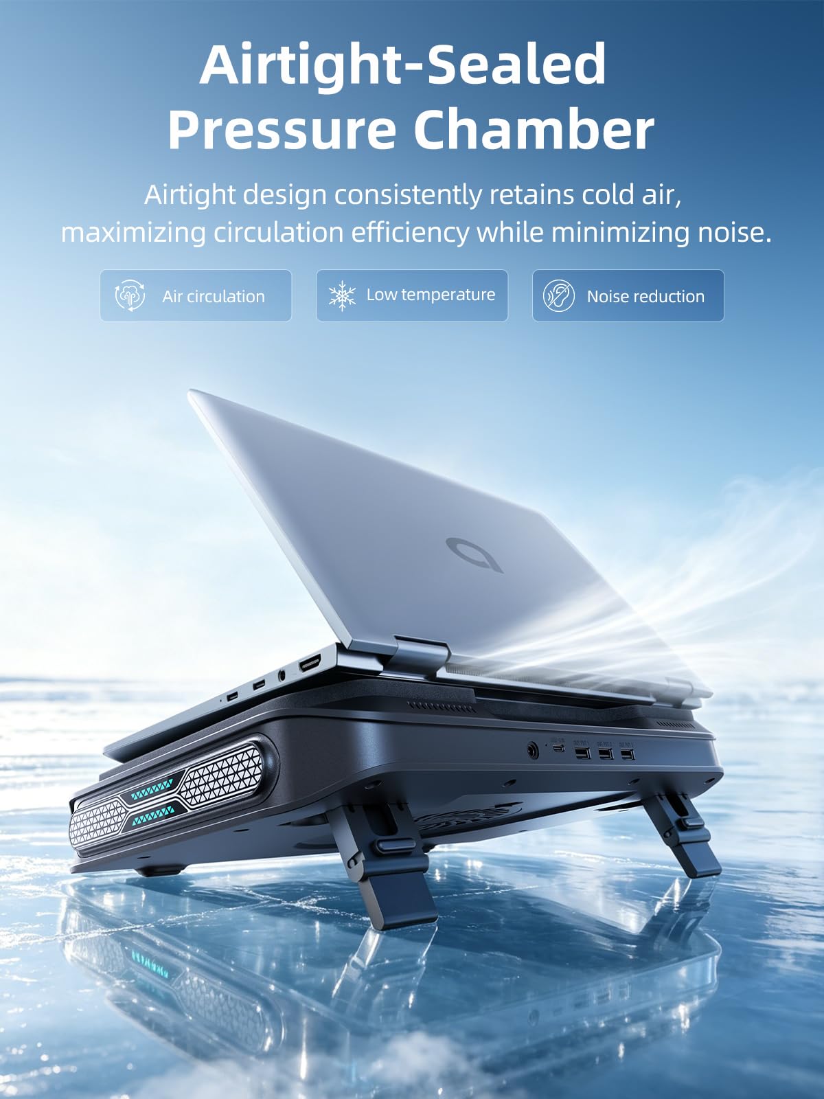 llano V11 Pro Base raffreddante per laptop, supporto di raffreddamento con turboventola da 4,7 pollici, per notebook da 14 a 17,3 pollici, velocità regolabile, antipolvere, hub USB a 3 porte, Nero