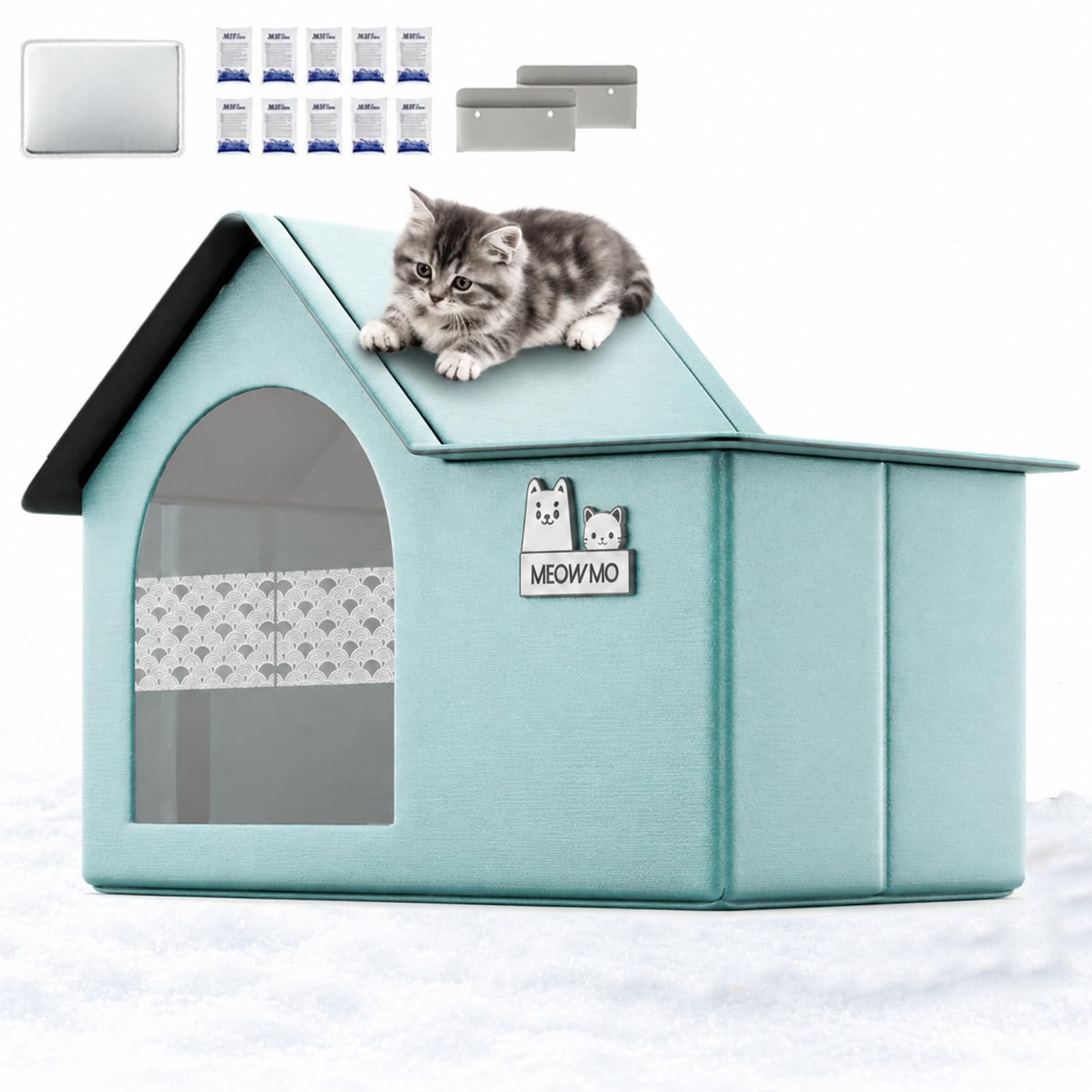 Casa Refrigerante para Mascotas con Bolsas de Hielo, Tienda Plegable Aislante para Gatos y Perros, Refugio Portátil de Verano Interior Exterior (A-45 * 35 * 37 cm)
