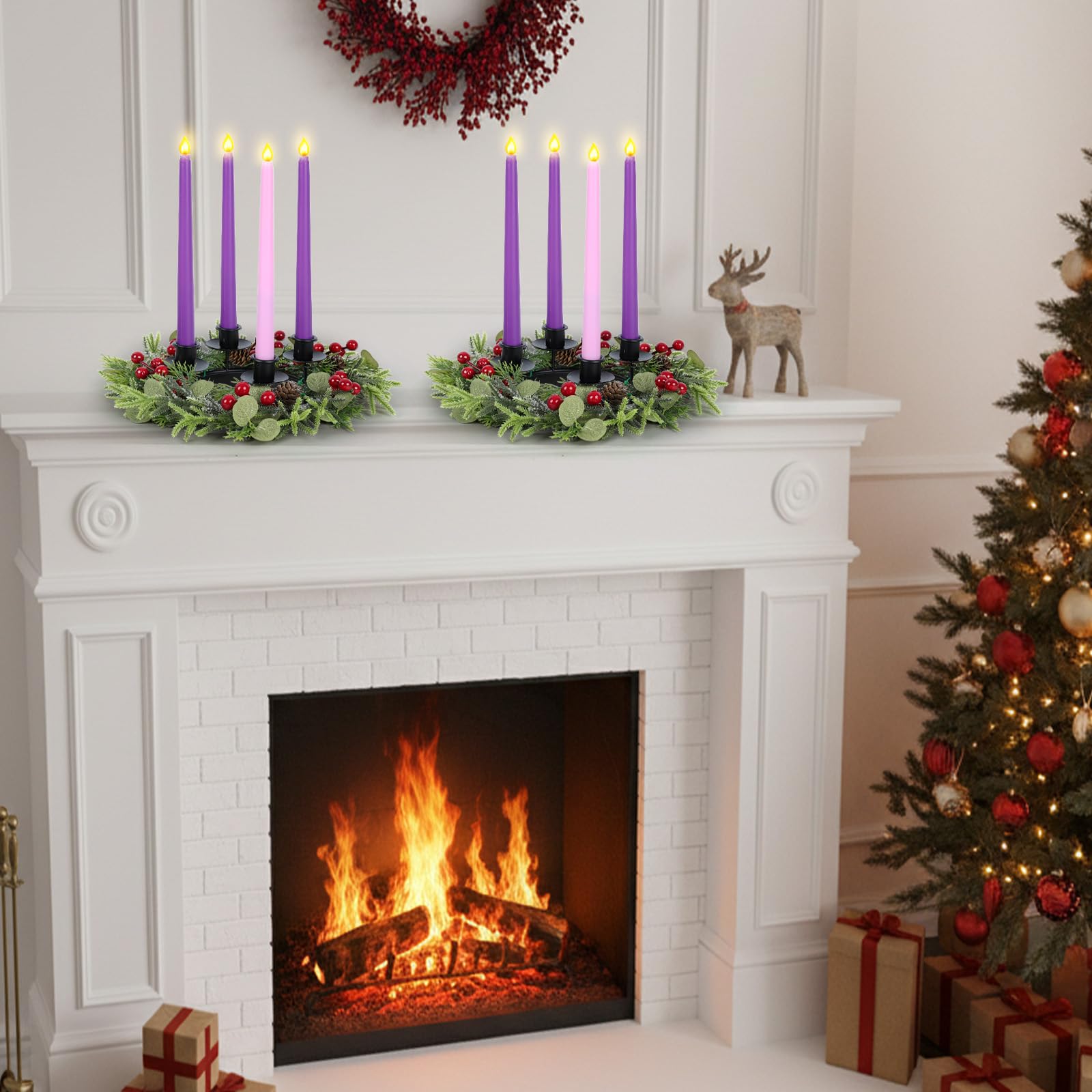 Lot de 5 couronnes de l'Avent de Noël avec bougeoirs, bougies de Noël pour maison, cheminée, église, centre de table, maison, école, cheminée de l'Avent