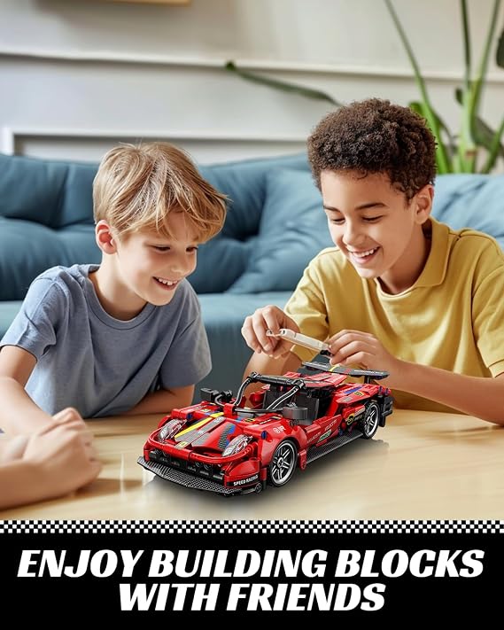Nueris 1:18 Technic Super Sports Cars Model Sets - 426 PCS Red MOC Building Block Car Raceing Engineering Toys - Gift Idea for Adults Boys Girls for Play and Display Collection