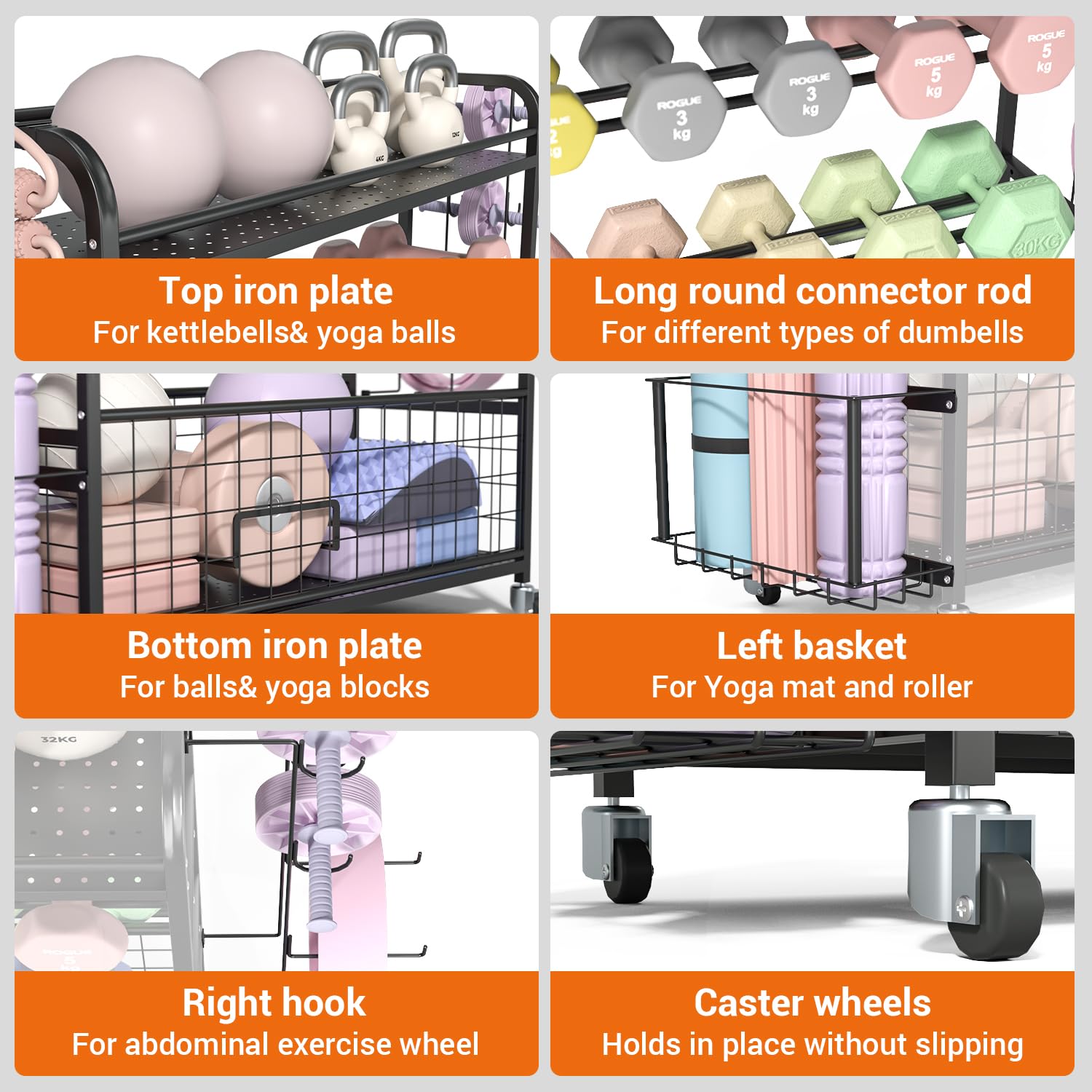 ONETWOFIT Portapacchi e organizer per manubri, kettlebell, supporto per la casa e la palestra, per tappetino da yoga, palla da yoga, rullo in schiuma, Barra di trazione