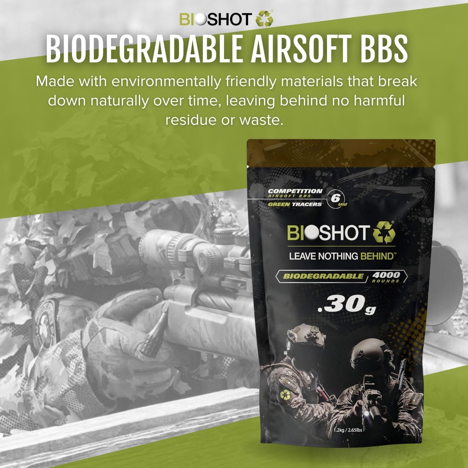 Biodegradable Green Tracer Glow in The Dark Airsoft BBS - Seamless Competition Match Grade for All 6mm Airsoft Guns and Accessories